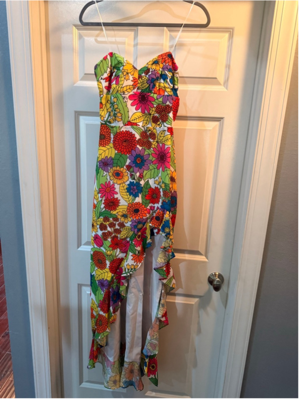 Women's Amanda Uprichard High Low Dress S White Multi-color Floral - Picture 4 of 6